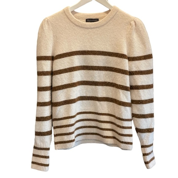 Banana Republic Puffed Sleeve Striped Sweater Oversized Size Small Alpaca Wool - Picture 2 of 8